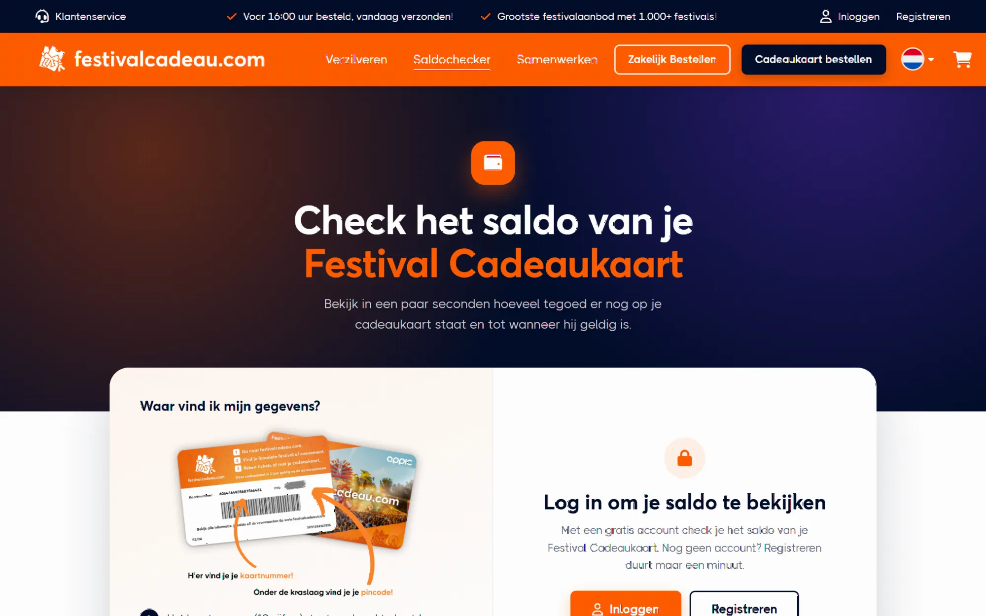 Saldo checken op festivalcadeau.com